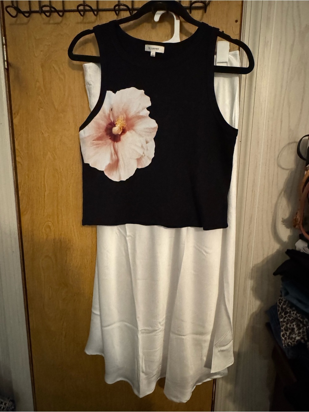 2 piece set , Black Cropped Tank Top with beautiful White Satin Skirt